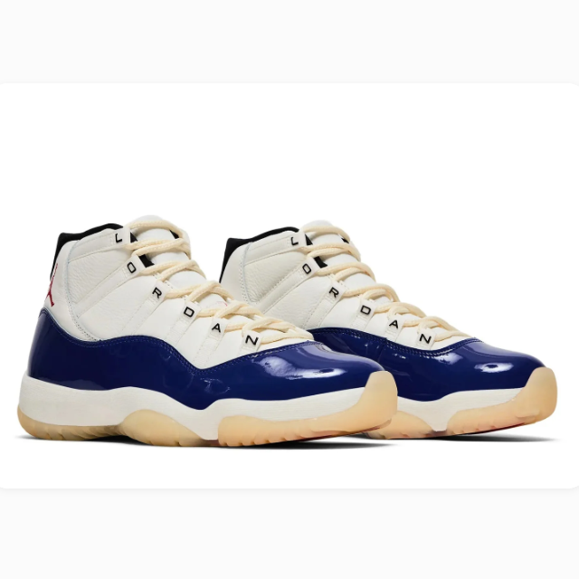 White & Navy High-Top Sneakers with Glossy Overlays & Cream Soles